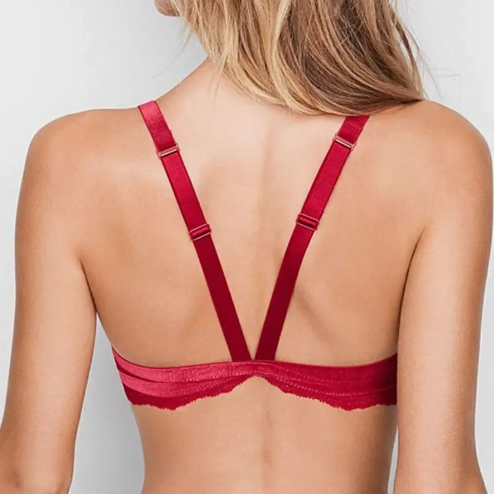 Victoria’s Secret Padded lace velvet trim front close bralette bra Ruby red M